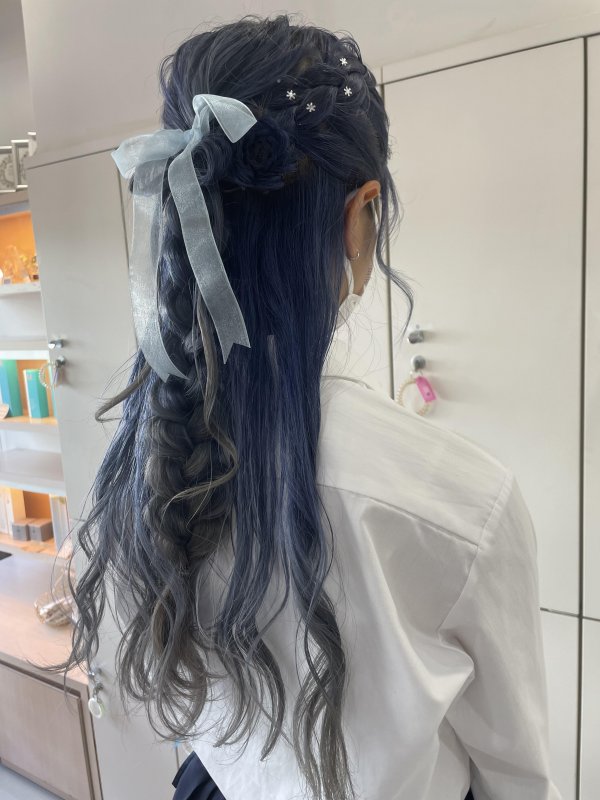 編み込みハーフアップ