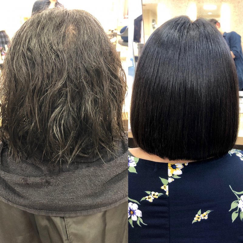 ノーアイロン縮毛矯正before→after