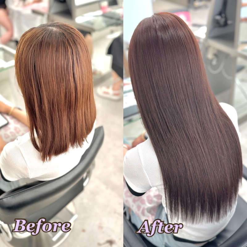 横浜でピンクグレージュのロングヘアに｜ピンクグレージュカラー×羽エクステンション